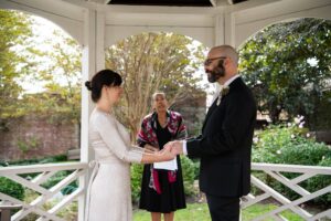 Leora Willis officiating an outdoor wedding in the Virginia area